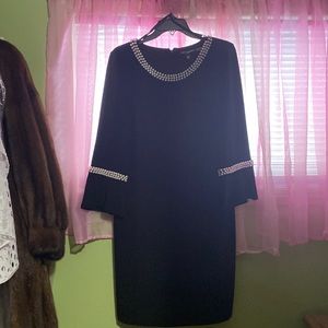 Black elegant dress w/ pearl sleeves & collar. Hidden zipper Karl Lagerfeld